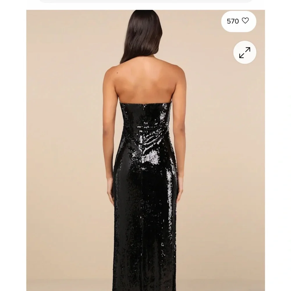 Lulu's Black Sequin Strapless Prom Dress - Picture 2 of 10